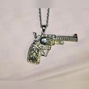 Rhinestone Cowgirl Glam Pistol Necklace - Western Chic Sparkle Jewelry